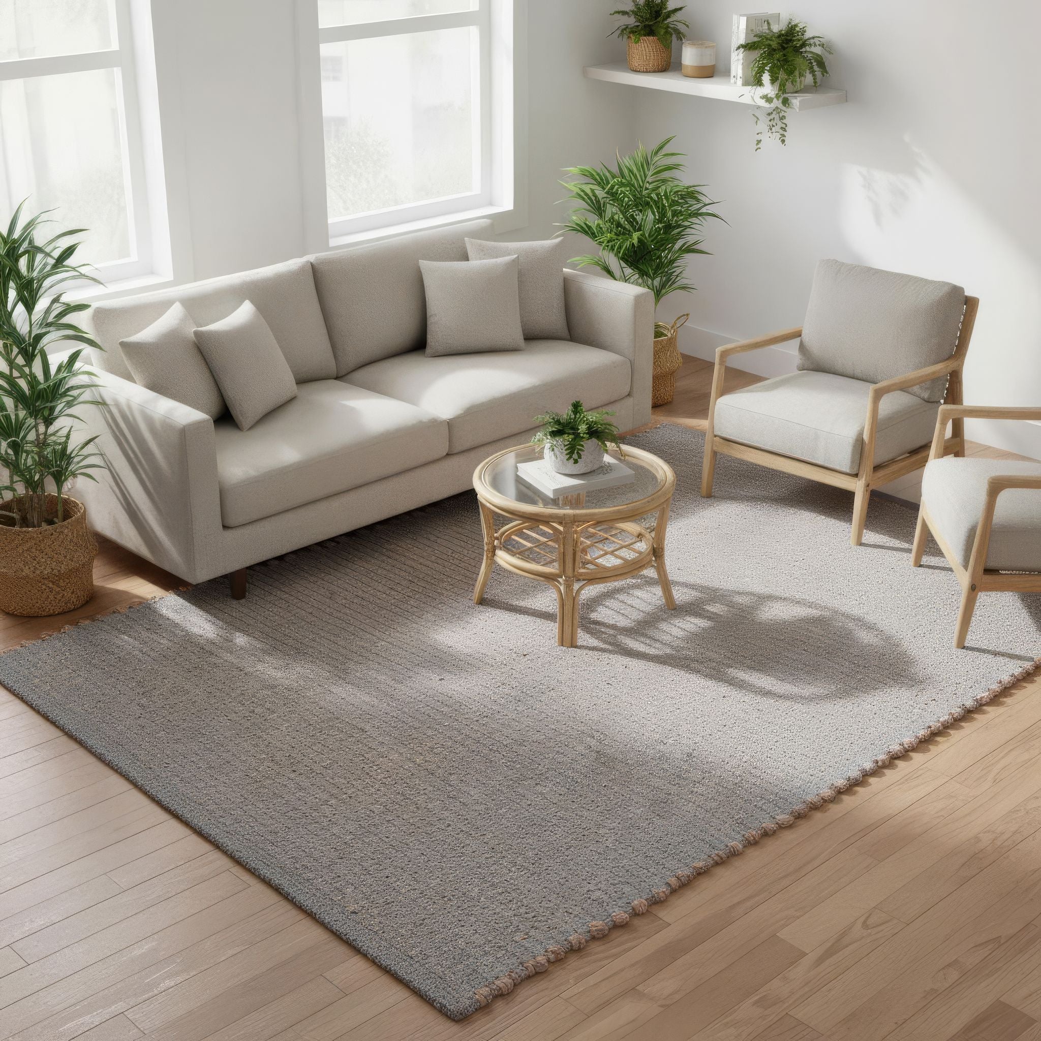 Super Area Rugs Terra JC01 Light Gray Jute and Cotton Woven Rug